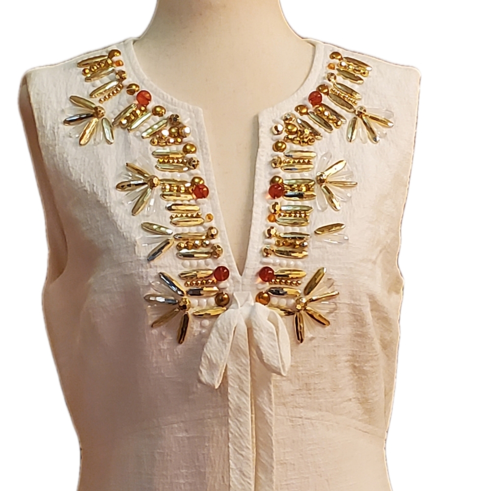 ●MILLY OF NEW YORK IVORY KNIT LINED DRESS WITH BEADED ACCENTS SIZE 8